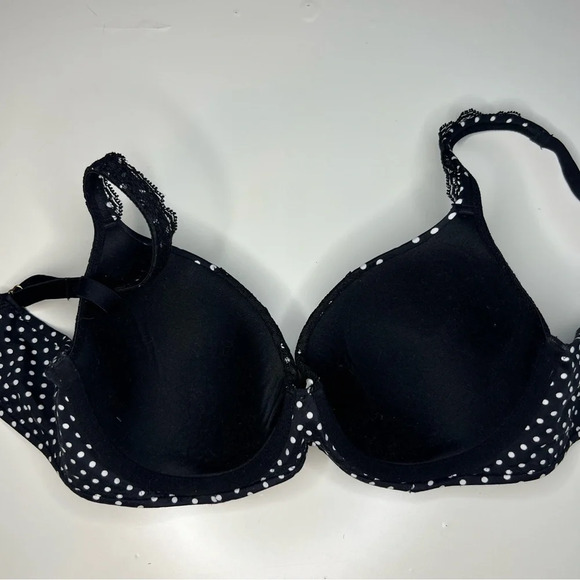 Soma Embraceable Full Coverage Lace Trim Black White Polka Dot Size 34C GUC - Picture 3 of 5